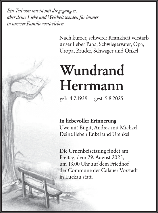 Traueranzeige von Herrmann Wundrand von Lausitzer Rundschau