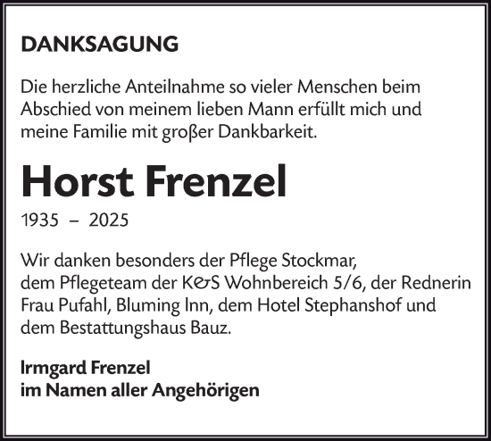 Traueranzeige von Horst Frenzel von Lausitzer Rundschau