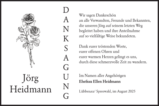 Traueranzeige von Jörg Heidmann von Lausitzer Rundschau