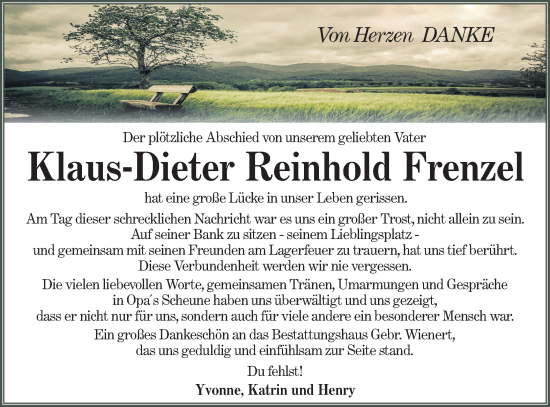 Traueranzeige von Klaus-Dieter Reinhold Frenzel von Lausitzer Rundschau