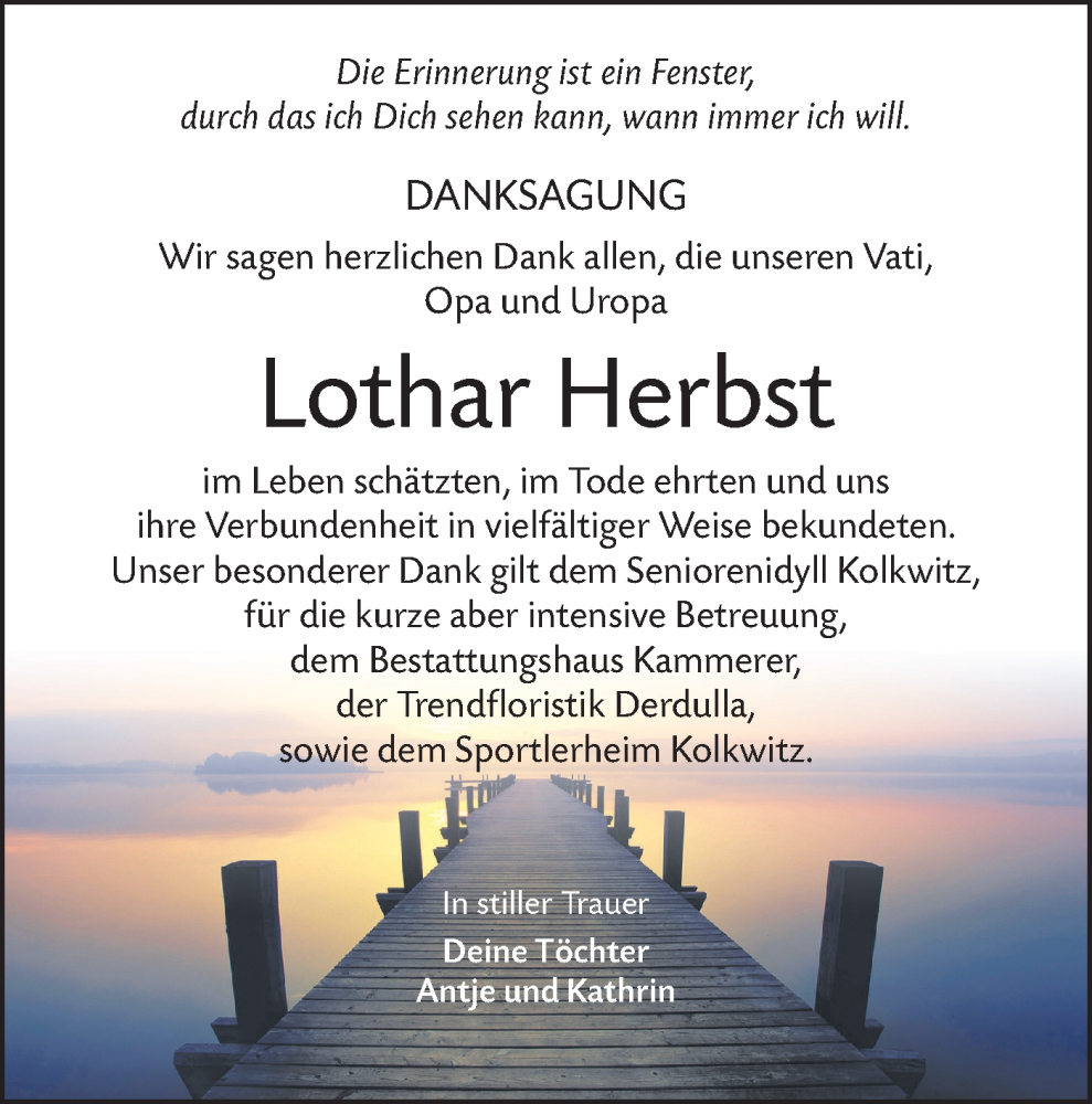  Traueranzeige für Lothar Herbst vom 16.08.2025 aus Lausitzer Rundschau