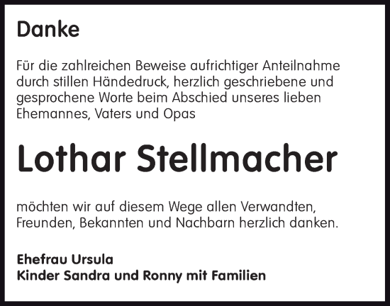 Traueranzeige von Lothar Stellmacher von Lausitzer Rundschau