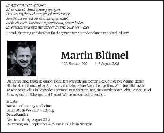 Traueranzeige von Martin Blümel von Lausitzer Rundschau