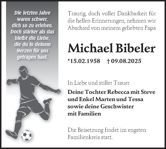Traueranzeige von Michael Bibeler von Lausitzer Rundschau