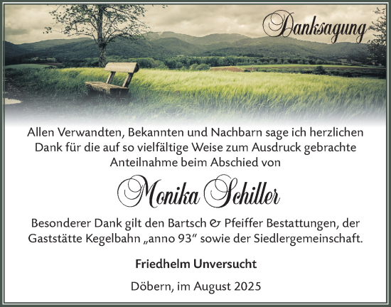 Traueranzeige von Monika Schiller von Lausitzer Rundschau