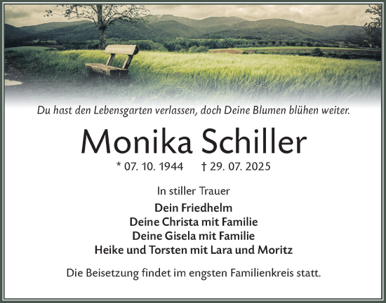 Traueranzeige von Monika Schiller von Lausitzer Rundschau