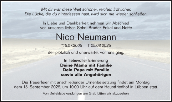 Traueranzeige von Nico Neumann von Lausitzer Rundschau