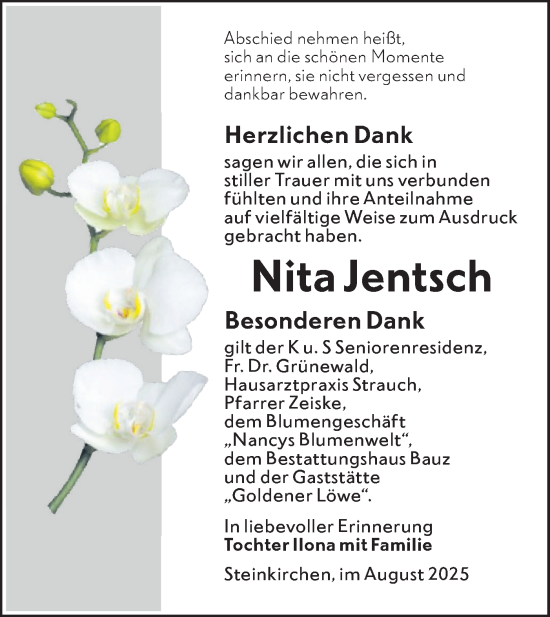 Traueranzeige von Nita Jentsch von Lausitzer Rundschau