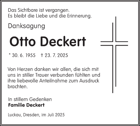 Traueranzeige von Otto Deckert von Lausitzer Rundschau