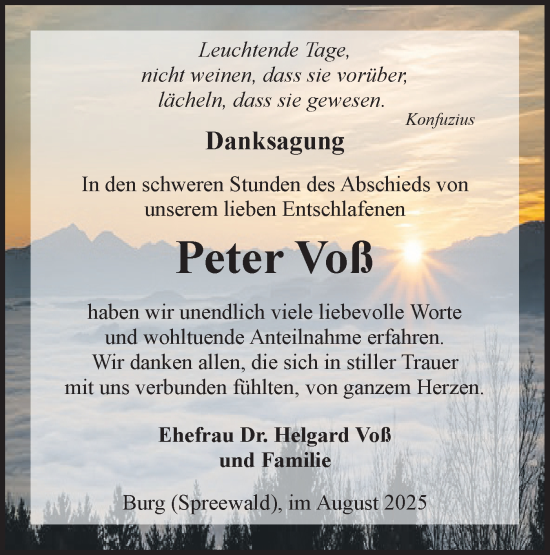 Traueranzeige von Peter Voß von Lausitzer Rundschau