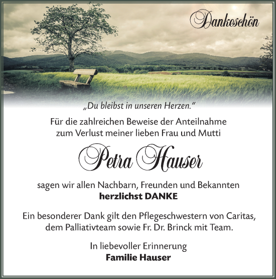 Traueranzeige von Petra Hauser von Lausitzer Rundschau