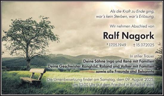 Traueranzeige von Ralf Nagork von Lausitzer Rundschau