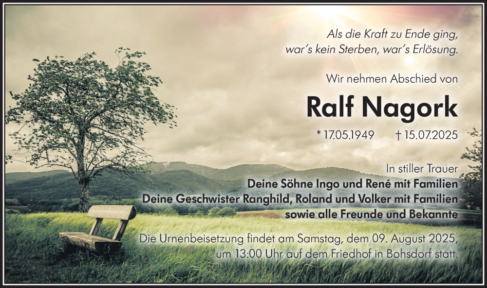  Traueranzeige für Ralf Nagork vom 02.08.2025 aus Lausitzer Rundschau