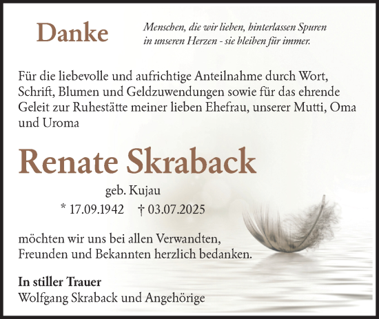 Traueranzeige von Renate Skraback von Lausitzer Rundschau