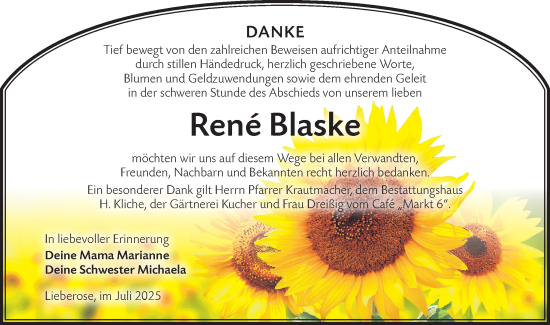 Traueranzeige von René Blaske von Lausitzer Rundschau