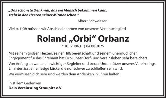 Traueranzeige von Roland Orbanz von Lausitzer Rundschau