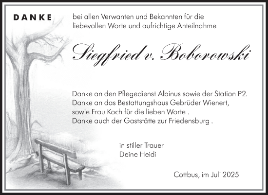 Traueranzeige von Siegfried   v. Boborowski von Lausitzer Rundschau