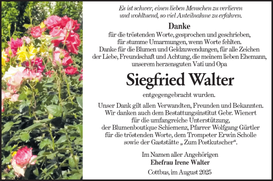 Traueranzeige von Siegfried Walter von Lausitzer Rundschau