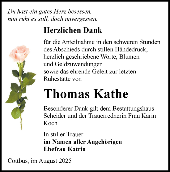 Traueranzeige von Thomas Kathe von Lausitzer Rundschau
