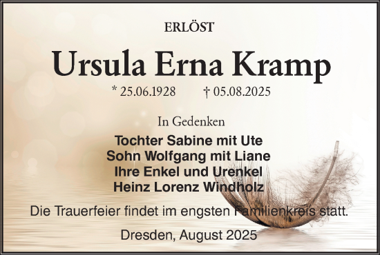 Traueranzeige von Ursula Erna Kramp von Lausitzer Rundschau