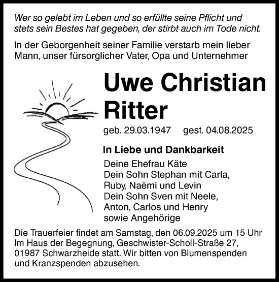 Traueranzeige von Uwe Christian Ritter von Lausitzer Rundschau