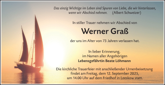 Traueranzeige von Werner Graf von Lausitzer Rundschau