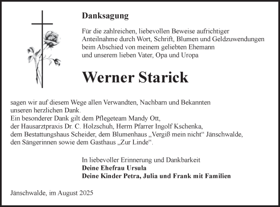Traueranzeige von Werner Starick von Lausitzer Rundschau