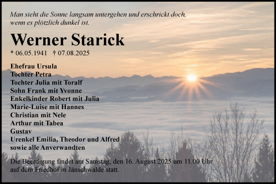 Traueranzeige von Werner Starick von Lausitzer Rundschau