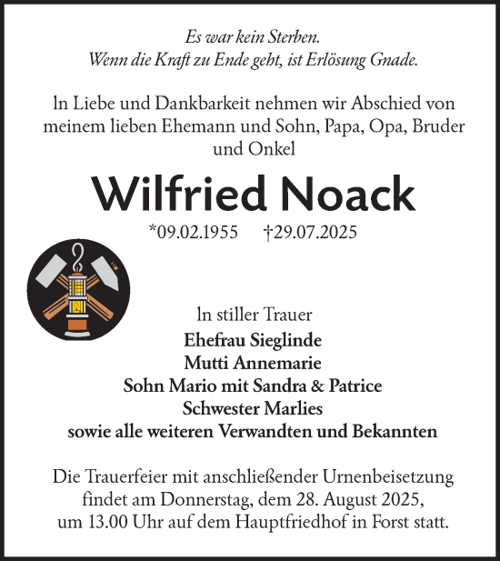 Traueranzeige von Wilfried Noack von Lausitzer Rundschau