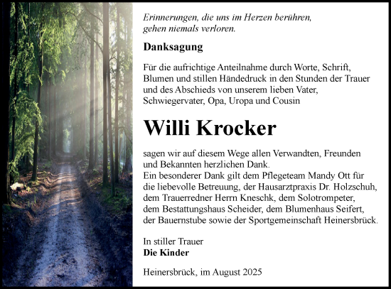 Traueranzeige von Willi Krocker von Lausitzer Rundschau
