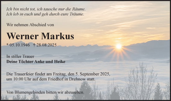 Traueranzeige von Werner Markus von Lausitzer Rundschau